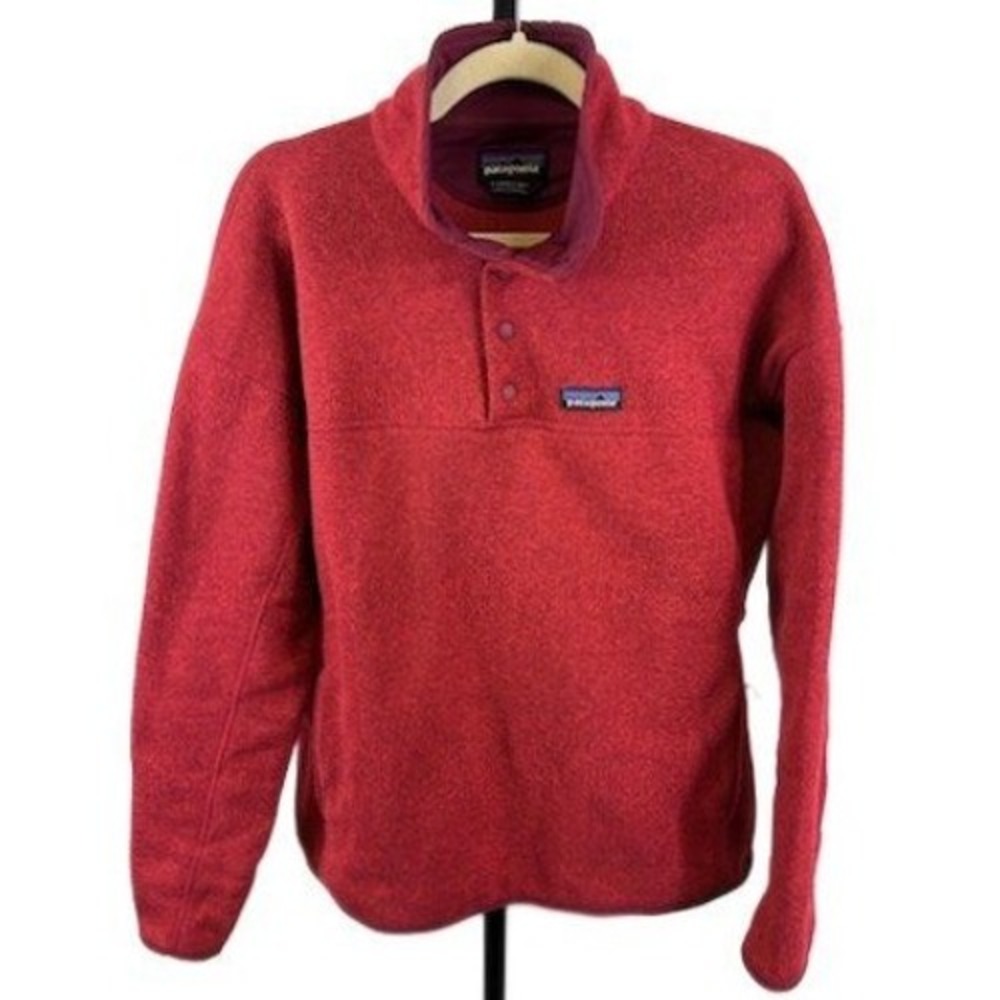Patagonia Fleece‎ Women's Size Large Red Snap-T Pullover Sweatshirt Top Cozy